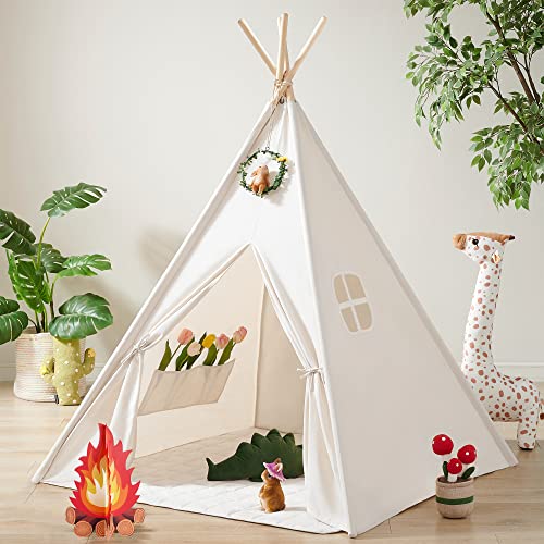 Tiny Land Tipi Zelt für Kinder mit Lichtern & Lagerfeuer Spielzeug & Tragetasche, Waschbar Kinderzelt für Drinnen, Tipi Zelt Kinderzimmer, Spielzelt für Mädchen & Jungen,Spielzeug für 3~5 Jahre von Tiny Land