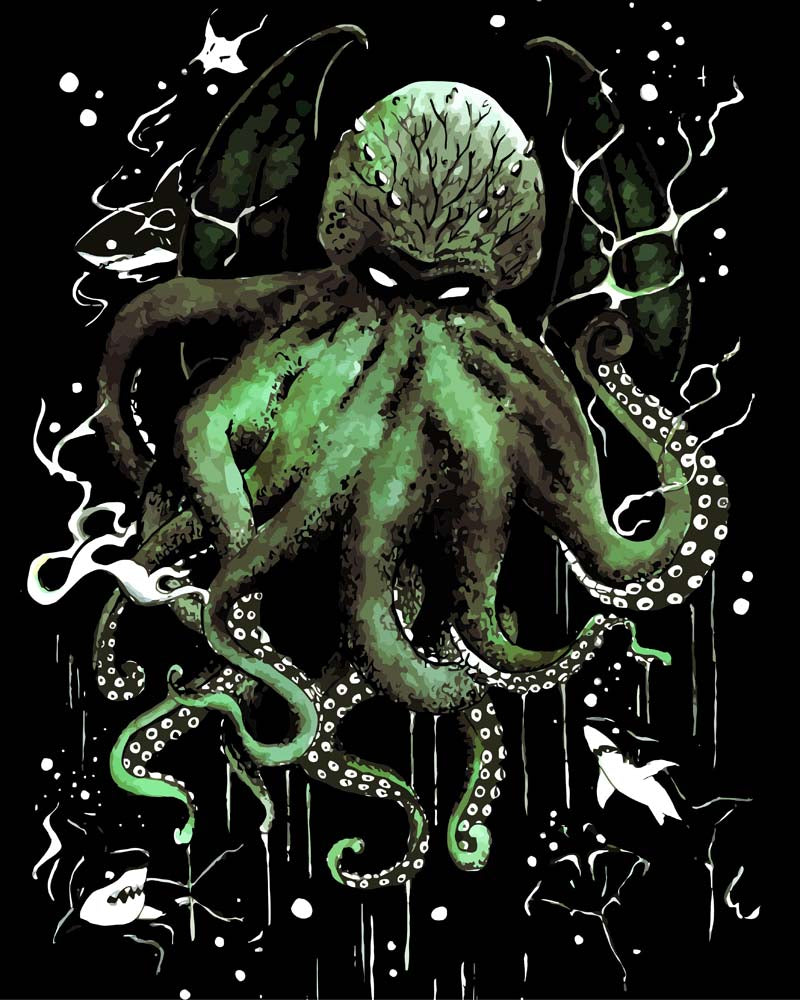 Malen nach Zahlen - Cthulhu - by Tiny Tami, mit Rahmen von Tiny Tami