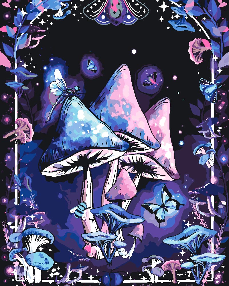 Malen nach Zahlen - Magic Mushrooms - by Tiny Tami, mit Rahmen von Tiny Tami