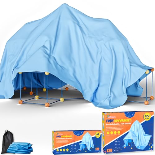 Fort Bausatz Megabundle + Erweiterungspaket – 191 Teile – Inkl. Aufbewahrungstasche & Aufgaben E-Book – Konstruktionsspielzeug für Kinder – DIY Höhle Bauen – Montessori Lernspielzeug von Tiny Thinkers