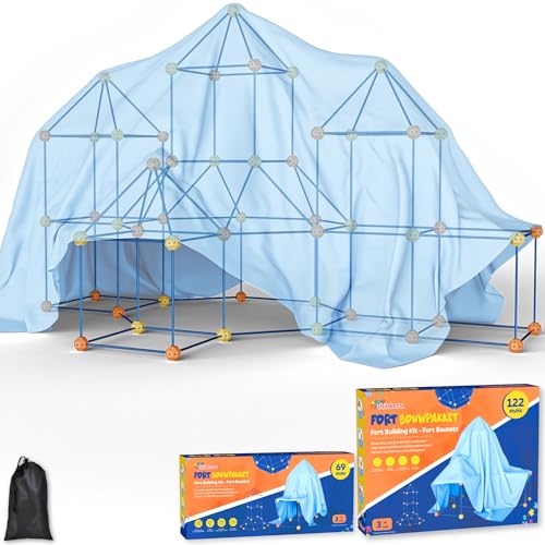 Fort Bausatz Megabundle – 191 Teile – Inkl. Aufbewahrungstasche & Aufgaben E-Book – Konstruktionsspielzeug für Kinder – DIY Höhle Bauen – Montessori Lernspielzeug von Tiny Thinkers