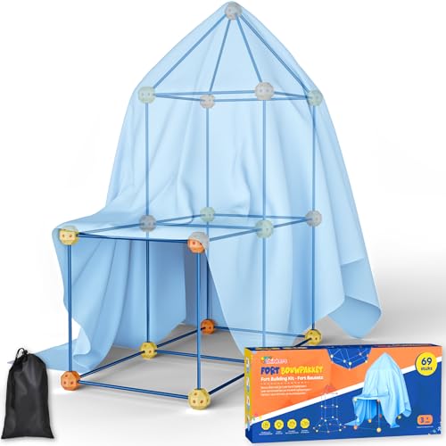 Tiny Thinkers Fort Bausatz XL mit 69 Bauteilen – Inkl. Aufbewahrungstasche & Aufgaben E-Book – Konstruktionsspielzeug für Kinder – Kreatives Bauset – DIY Höhle Bauen – Montessori Lernspielzeug von Tiny Thinkers