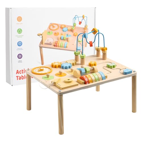 Tioheam Kinder Aktivitätstisch - Lernspieltisch,Holz Lernspielzeug mit Perlenlabyrinth und Formensortierer Für Mädchen Kindergarten Tioheam Kinder Aktivitätstisch - Lernspieltisch,Holz Lernspielzeug mit Perlenlabyrinth und Formensortierer Für Mädchen Kindergarten von Tioheam