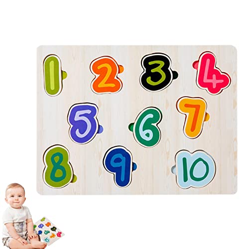 Tioheam Mathe-Puzzle aus Holz, Zahlenpuzzle aus Holz, Vorschulpädagogisches Lernspielzeug, Langlebige, kreative, Bunte, Dicke, lustige Zahlenrätsel für Kinder, Kindergarten, Klassische Bildung von Tioheam