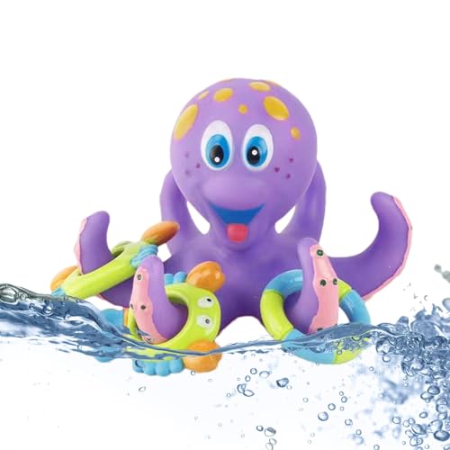 Tioheam Oktopus-Wasserspielzeug, Oktopus-Poolspielzeug | Meerestiere Badewannenspielzeug | Niedliches Meerestier-Oktopus-Badespielzeug mit buntem Ringspielzeug, lächelndes Gesichtsdesign für Lernspiel von Tioheam