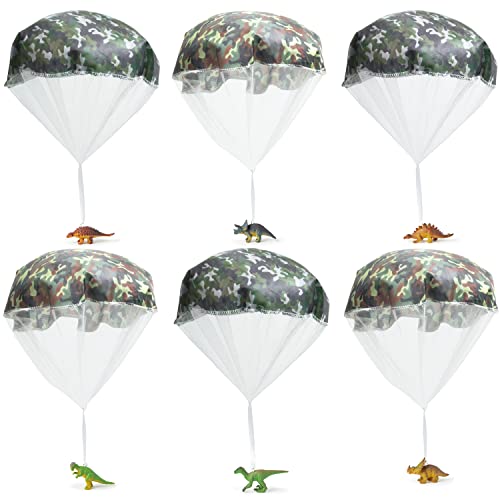 TirEurt 6 Sätze Dinosaurier Fallschirm Spielzeug Camouflage Dinosaurier Figuren Hand werfen Fallschirm Handwurf Fallschirm Wurf Parachute Spiele Outdoor Flugspielzeug Geschenke für Kinder von TirEurt