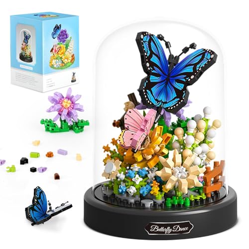 Blumenstrauß Bausets, 530 PCS Tiere Blumen Botanische Sammlung Mini Backstein Bausteine Spielzeug für Erwachsene, Valentinstag für Mutter Frau Frau Freundin (Schmetterling) von Tirff