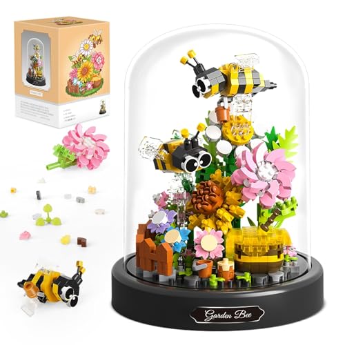 Bienen Blumenstrauß Baustein Set, 588 Teile mit Schutzhülle Insekten Pflanzen Bonsai Bausteine Set, MOC Konstruktionsspielzeug Home Deko, Zimmerdeko von Tirff