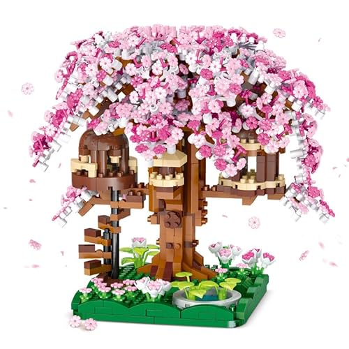 Kirschblüte Baumhaus, Sakura Bonsai Baum Bausatz, 1109 Klemmbausteine Sakura Baumhaus Modellsets für Erwachsene, DIY Kreatives Botanik Kollektion Deko Geschenk Nicht Kompatibel mit Großen Marken Haus von Tirff