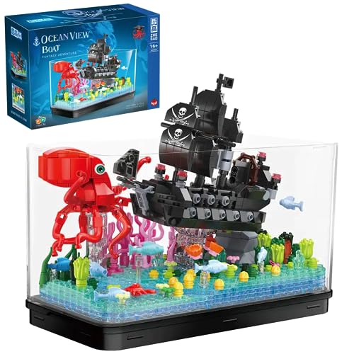 Ocean View Boot Baustein Set, 697 Klemmbausteine DIY Black Pearl Piratenschiff Meer Bausteine Spielzeug Set, Bausteine Spielzeug Geschenk für Erwachsene und Kinder, Nicht kompatibel mit Lego von Tirff