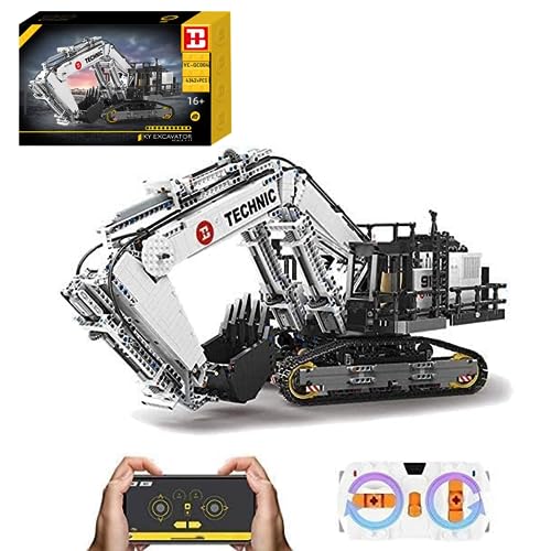 Technik Ferngesteuert Bagger Bausatz, 2,4G/APP 4342 Klemmbausteine Technik Bagger Bausteine, Technik Raupenbagger Baufahrzeuge Bauset mit Motoren, Kompatibel mit Lego Technik (YC-GC004) von Tirff