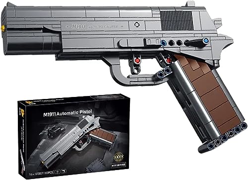 Technik Gewehr Bausteine Bausatz, 333 Teile M1911 Automatic Pistole Modell mit Schussfunktion, MOC Klemmbausteine Militärische Waffen Bauset Modell Kompatibel mit Lego von Tirff