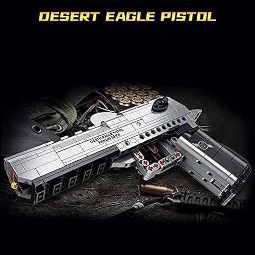 Technik Gewehr Bausteine Bausatz, 360 Teile Desert Eagle Pistole Modell mit Schussfunktion, MOC Klemmbausteine Militärische Waffen Bauset Modell Kompatibel mit Lego von Tirff