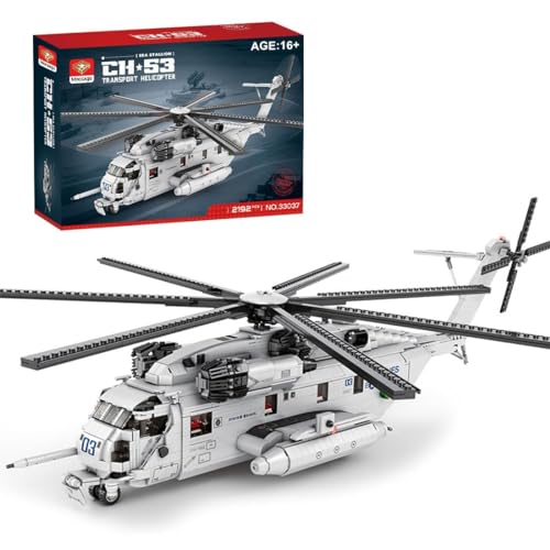 Technik Hubschrauber Bausteine Sets, 1/35 2192 klemmbausteine CH-53E Super Stallion Helikopter Modellbausatz, MOC Militärische Flugzeug Spielzeug für Kinder Erwachsene, Kompatibel mit Großen Marken von Tirff