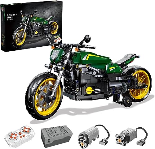 Technik Motorrad Bausteine für Benelli 502C, 765 Klemmbausteine Technik Supermotorrad Modell mit Fernbedienung und Motoren Bauset, MOC Motorrad Set Kompatibel mit Lego Technic von Tirff