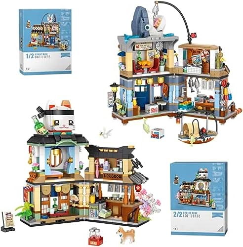 Haus Bausteine Bausatz, MOC Japanisches Stil Street View Izakaya & Fischgeschäft Haus Bausteine Bausatz, Street View Haus Modell Modellbausatz, Modular Buildings Nicht Kompatibel mit Lego von Tirff