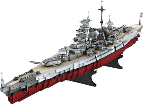 Technik Battleship Bausteine, 2081 Klemmbausteine Technik Modellbausatz Schiff, WW2 Militär Bismarck Klasse Schlachtschiff Modell, Technik Flugzeugträger Battleship Kompatibel mit Lego von Tirff