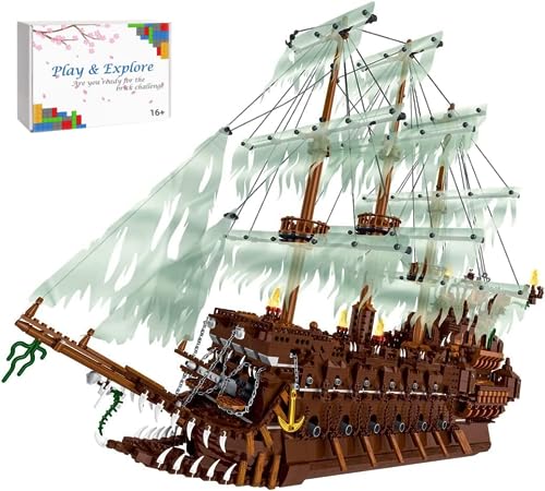 Tirff Technik Piratenschiff Bausteine Bausatz, 3658 Klemmbausteine Groß Fliegender Holländer Schiff Modellbausatz, MOC Segelschiff Spielzeug Modell Bausatz, Pirate Ship Kompatibel mit Lego Technic von Tirff