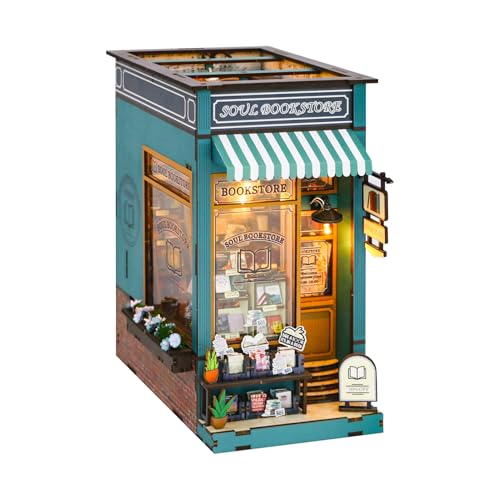 DIY Book Nook Kit, Miniatur-Puppenhaus Booknook Kit mit LED-Licht, 3D-Holz-Miniaturpuzzles Booknook Bücherregal-Dekor für Jugendliche und Erwachsene (Buchhandlung) von Tissting