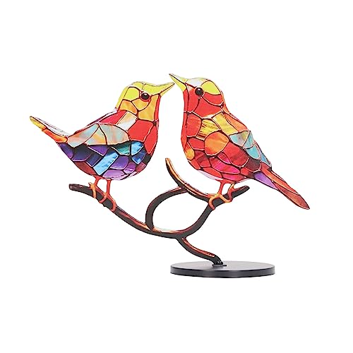 Gebeizte Vögel On Branch Desktop Ornamente, Acryl Doppelseitig Multicolor Vogel Handwerk Statue, Metall Kunst Vogel Skulptur Ornamente für Heimdekoration Büro Tisch Kunst von Tissting