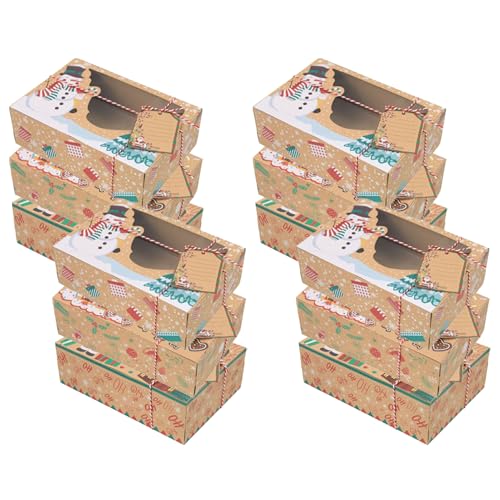 Tissting 12 Stück Weihnachtsplätzchenboxen, Weihnachtsleckerlibox mit Fenster, Kraftpapier Leckerlibox, Lebensmittelbehälter, Lebensmittelbäckerei, Süßigkeitenboxen für die Weihnachtsfeier von Tissting