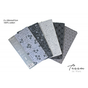 Tissu de Marie Fat Quarter Stoff Baumwolle Silber 50x57cm - 5 Stk von Tissu de Marie