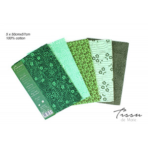 Tissu de Marie Fat Quarter Stoff Baumwolle Smaragd 50x57cm - 5 Stk von Tissu de Marie