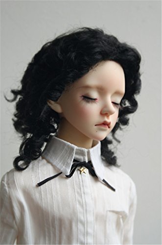 Tita-Doremi BJD Perücke Puppen Haarteil Für 1/3 8-9 inch Dollfie Volks Pullip Blythe Obitsu60 SD13 17 DZ Dal Doll Black Mohair Wig Hair 8-9"(22-24cm) Doll Wig Toy Head Wig (Perücke Nur,Keine Puppe) von Tita-Doremi