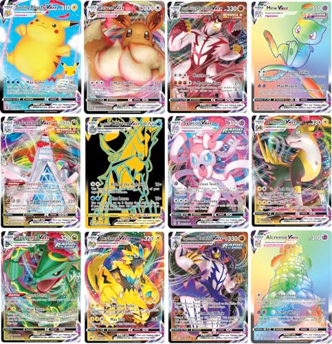 3 x VMAX Pokémon-Karten-Set inkl. 1 geheime seltene Regenbogen- oder Schwarz- und Goldkarte – keine Duplikate – Vmax-Kartenpaket + TitanCards® Toploader von Titan Cards