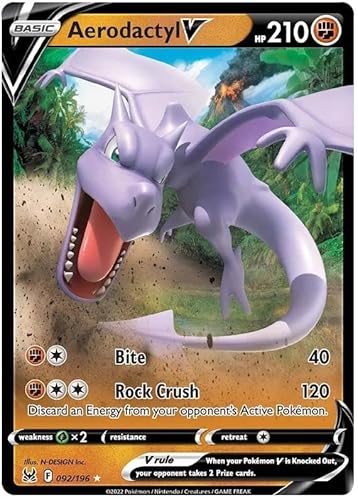 Aerodactyl V 092/196 Ultra Rare Pokemon Karte (Sworld & Shield Lost Origin) + TitanCards® Toploader von Titan Cards