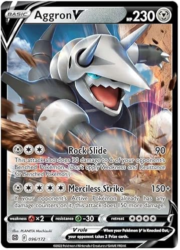 Aggron V 096/172 Ultra Rare Pokemon Karte (SWSH Brilliant Stars) + 1x TitanCards® Toploader von Titan Cards