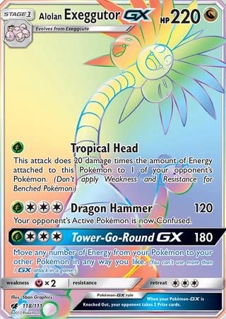 Alolan Exeggutor GX 118/111 Secret Rare Pokemon Karte (SM Crimson Invasion) + TitanCards® Toploader von Titan Cards