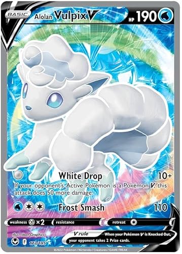 Alolan Vulpix V 173/195 Rare Ultra Pokemon Karte (SWSH Silver Tempest) + TitanCards® Toploader von Titan Cards