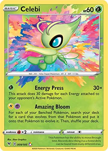 Celebi 009/185 Amazing Rare Pokemon Karte (SWSH04 Vivid Voltage) + 1x TitanCards® Toploader von Titan Cards