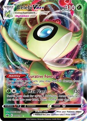 Celebi VMAX 008/198 Seltene VMAX Pokemon Karte (SWSH Chilling Reign) + TitanCards® Toploader von Titan Cards