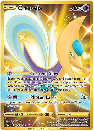 Cresselia 228/203 Gold Secret Seltene Pokemon Karte (SWSH Evolving Skies) + TitanCards® Toploader von Titan Cards