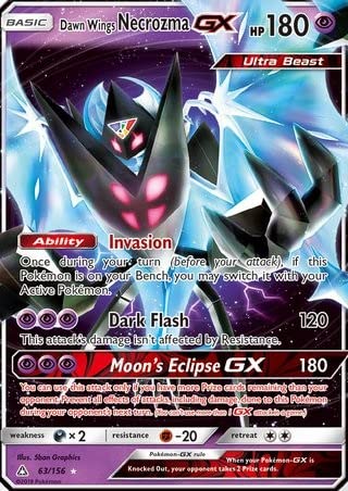 Dawn Wings Necrozma GX 63/156 Ultra Rare Pokemon Karte (Ultra Prisma) + 1x TitanCards® Toploader von Titan Cards