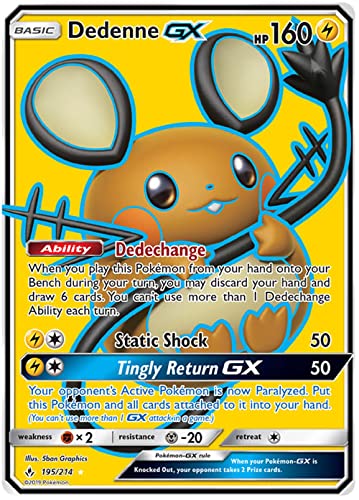 Dedenne GX 195/214 Ultra Rare Pokemon Karte (Unbroken Bonds) + TitanCards® Toploader von Titan Cards