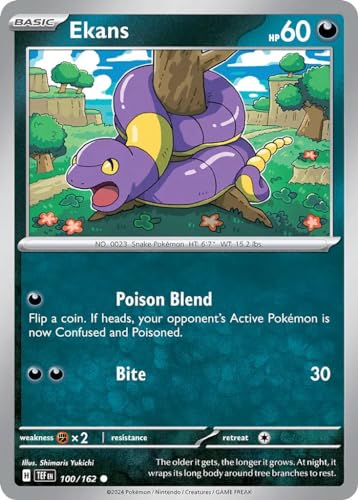 Ekans 100/162 Common Pokemon Karte (SV Temporal Forces) + 1x TitanCards® Toploader von Titan Cards