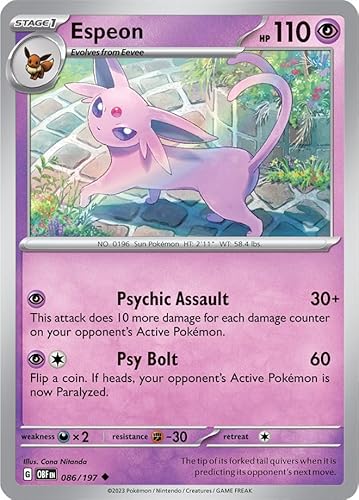 Espeon 086/197 Uncommon Pokemon Karte (SV Obsidian Flames) + 1x TitanCards® Toploader von Titan Cards