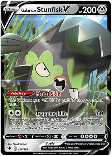 Galarian Stunfisk V 128/189 Ultra Rare Pokemon Karte (Darkness Ablaze) + TitanCards® Toploader von Titan Cards