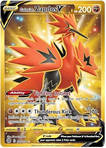 Galarian Zapdos V 182/172 Gold Secret Rare Pokemon Card (SWSH Brilliant Stars) + 1x TitanCards® Toploader von Titan Cards