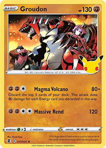 Groudon 017/025 Seltene Pokemon-Karte (Celebrations 25th Anniversary) + TitanCards® Toploader von Titan Cards