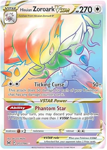 Hisuian Zoroark VSTAR 203/196 Seltene Regenbogen-Pokemon-Karte (Schwert & Schild Lost Origin) + 1x TitanCards® Toploader von Titan Cards