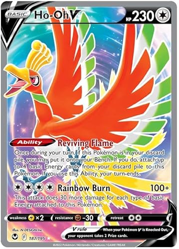 Ho-Oh V 187/195 Rare Ultra Pokemon Karte (SWSH Silver Tempest) + 1x TitanCards® Toploader von Titan Cards