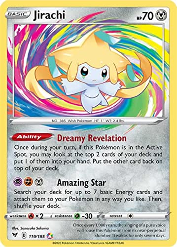 Jirachi 119/185 Amazing Rare Pokemon Karte (SWSH04 Vivid Voltage) + 1x TitanCards® Toploader von Titan Cards