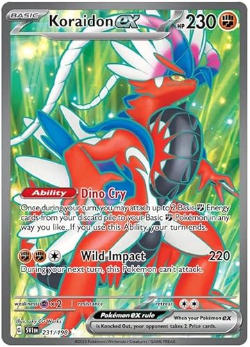 Koraidon ex 231/198 Ultra Rare Doppel-Pokemon-Karte (Scharlachrot & Violette Basis) + 1 x TitanCards® Toploader von Titan Cards