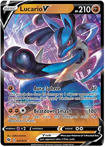 Lucario V 027/073 Ultra Rare Pokemon Karte (Champions Path) + TitanCards® Toploader von Titan Cards