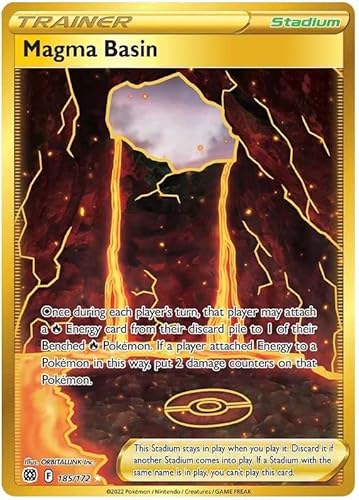 Magma Basin 185/172 Gold Secret Rare Pokemon Karte (SWSH Brilliant Stars) + 1x TitanCards® Toploader von Titan Cards