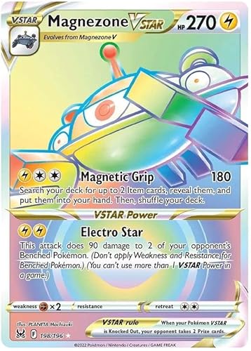 Magnezone VSTAR 198/196 seltene Regenbogen-Pokemon-Karte (Schwert & Schild Lost Origin) + 1x TitanCards® Toploader von Titan Cards